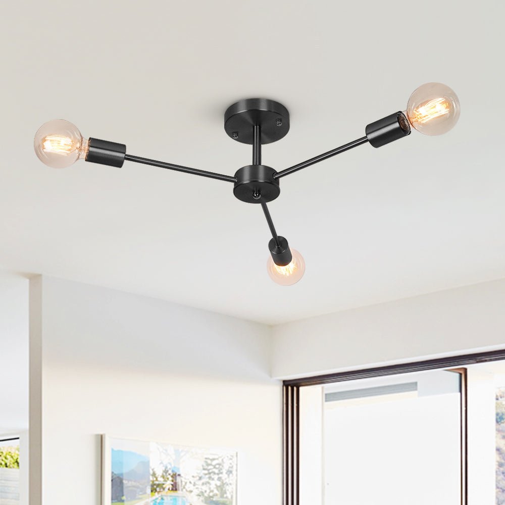 Mid-Century Semi Flush Mount Chandelier Light with Brass Finish and Sputnik Design 7