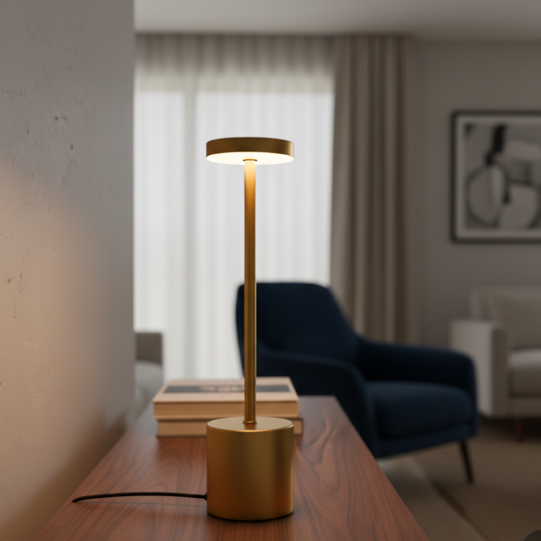 Minimalist Rechargeable LED Table Lamp with Touch Control – Brass Finish Desk Light 5