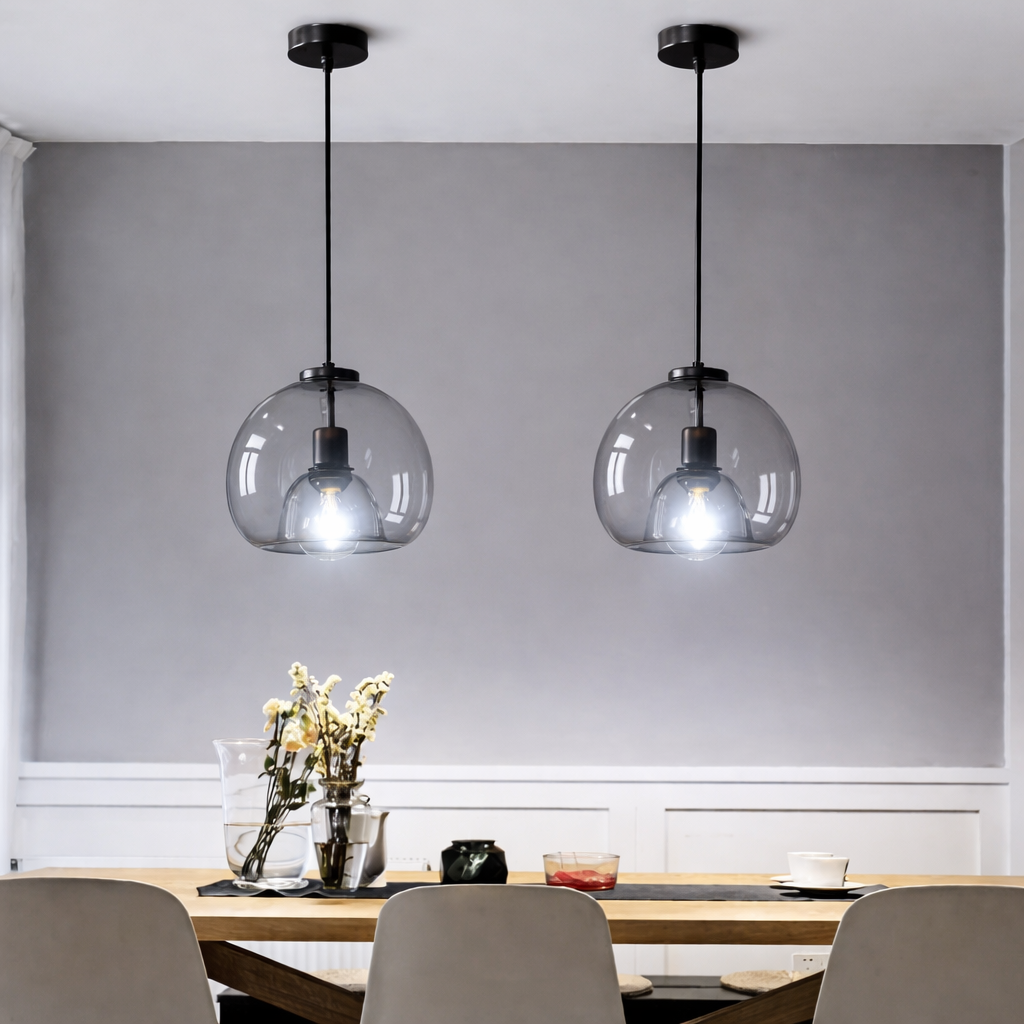 Minimalist Smoked Glass Pendant Light - Modern Dome Fixture for Dining and Bedroom 33