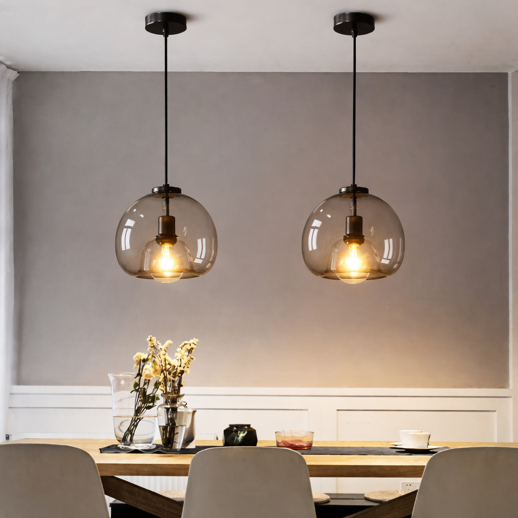 Minimalist Smoked Glass Pendant Light - Modern Dome Fixture for Dining and Bedroom 34