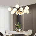 Modern 12-Light Brass Chandelier with Opal Globe Shades and Adjustable Cord 0