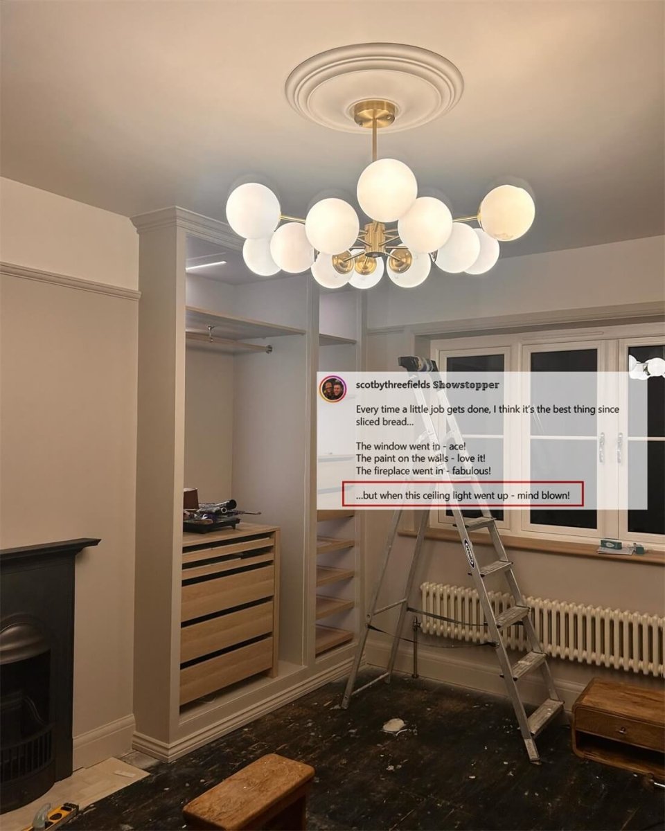 Modern 12-Light Brass Chandelier with Opal Globe Shades and Adjustable Cord 2