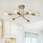 Modern 6-Light Sputnik Flush Mount Ceiling Light Fixture in Satin Gold 0