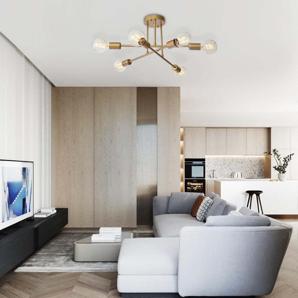 Modern 6-Light Sputnik Flush Mount Ceiling Light Fixture in Satin Gold 1