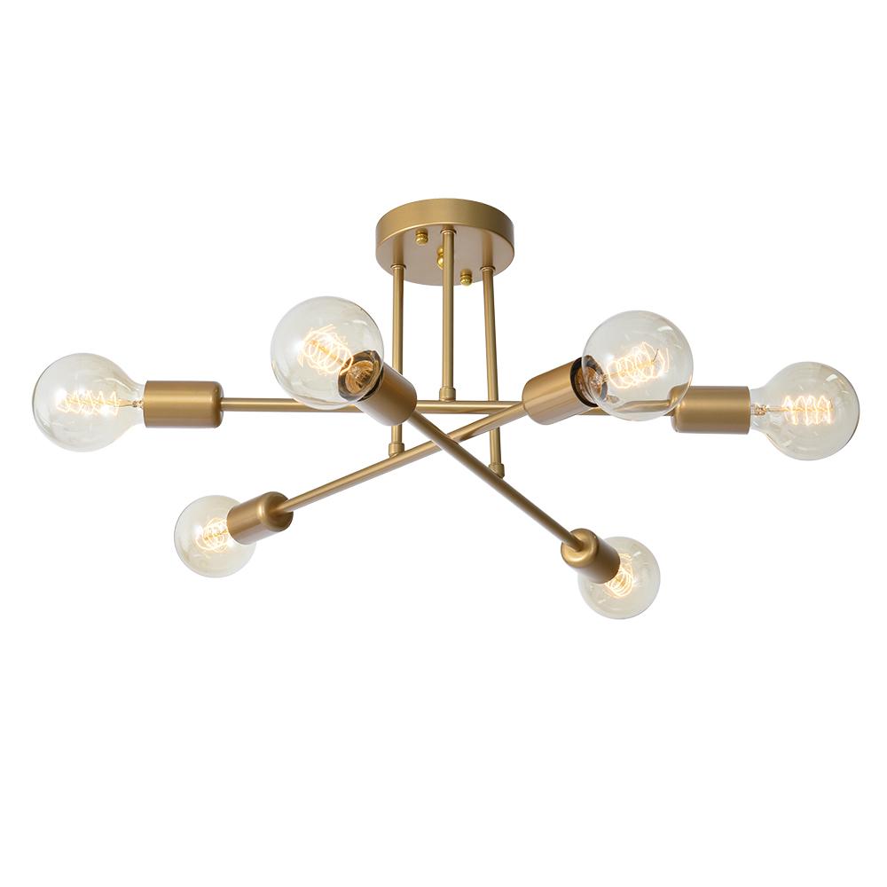 Modern 6-Light Sputnik Flush Mount Ceiling Light Fixture in Satin Gold 2