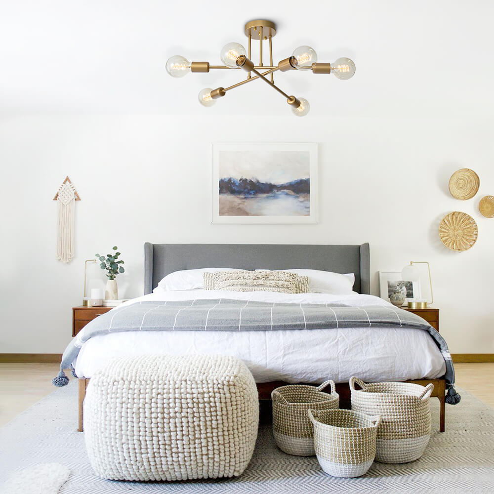 Modern 6-Light Sputnik Flush Mount Ceiling Light Fixture in Satin Gold 5
