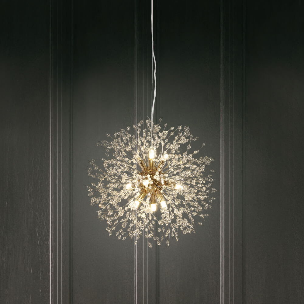 Modern 9-Light Brass Finish Sputnik Chandelier Light with Adjustable Cable 1