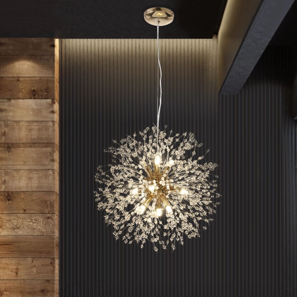 Modern 9-Light Brass Finish Sputnik Chandelier Light with Adjustable Cable 2