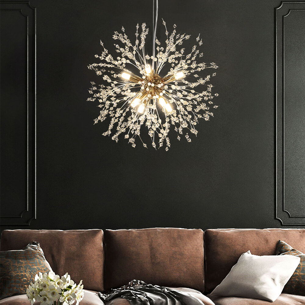 Modern 9-Light Brass Finish Sputnik Chandelier Light with Adjustable Cable 4