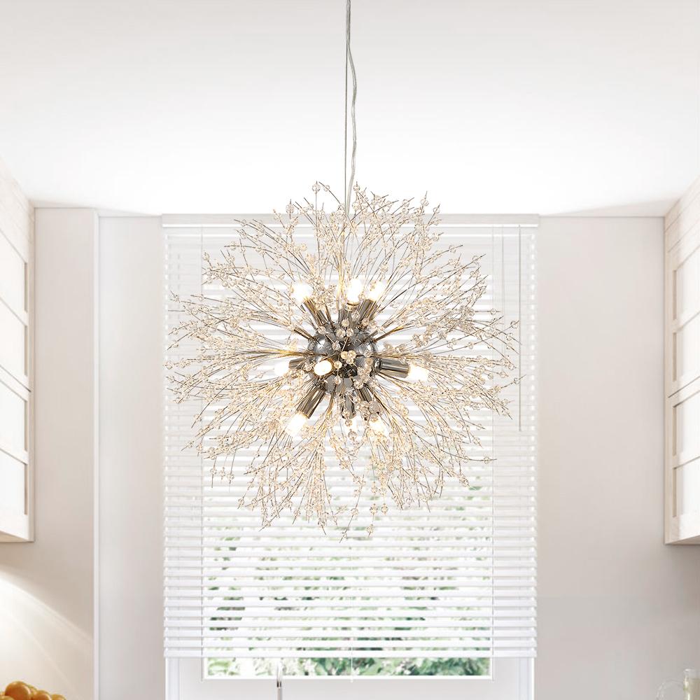 Modern 9-Light Brass Finish Sputnik Chandelier Light with Adjustable Cable 6