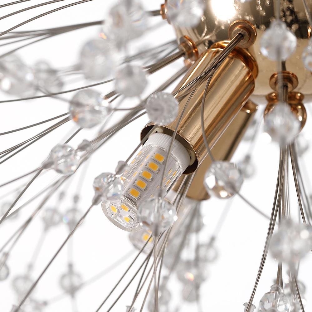 Modern 9-Light Brass Finish Sputnik Chandelier Light with Adjustable Cable 9