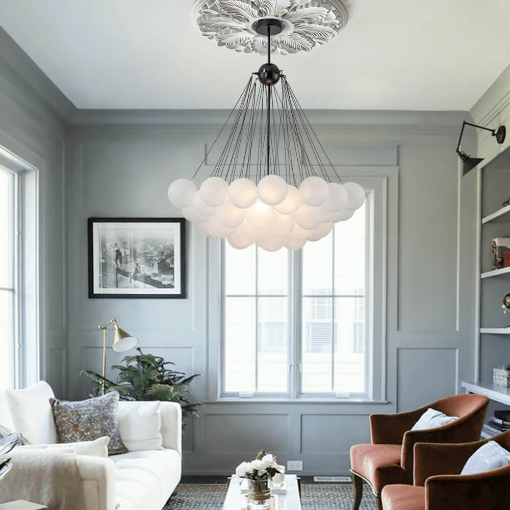 Modern Black Bubble Chandelier Light with Three Glass Shades 1