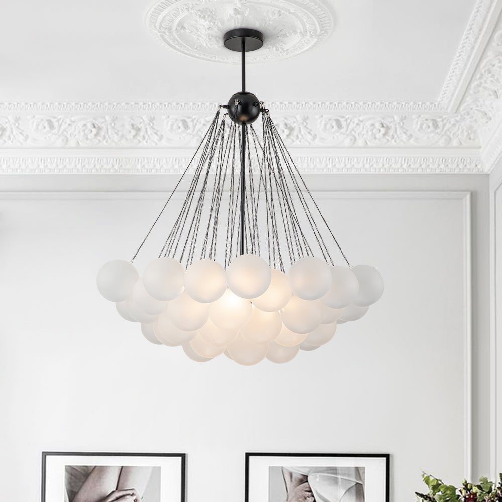 Modern Black Bubble Chandelier Light with Three Glass Shades 5