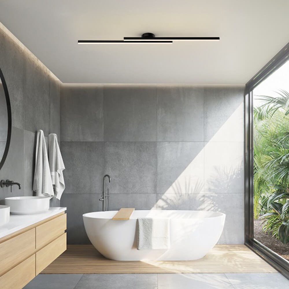 Modern Black LED Flush Mount Bathroom Vanity Light with Adjustable Color Temperature 0