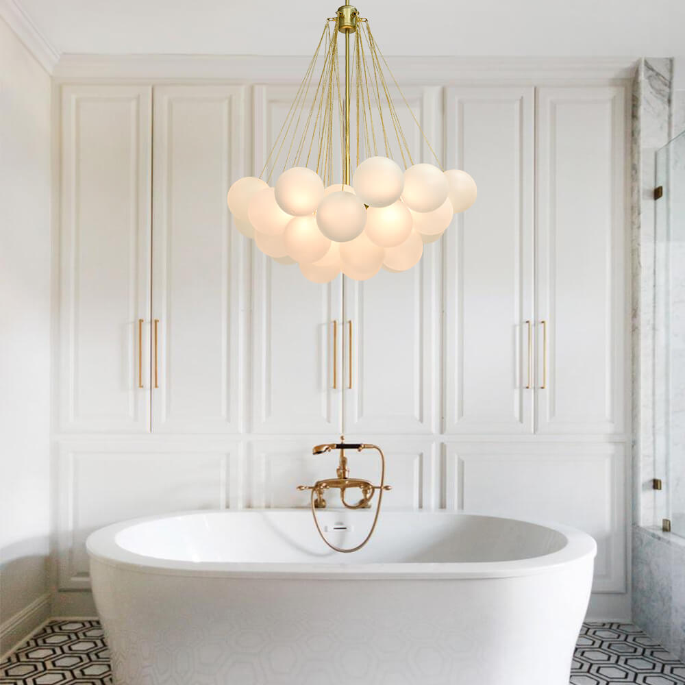 Modern Brass Bubble Chandelier Light with Glass Shades and Adjustable Height 0