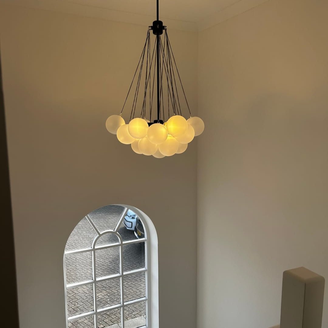 Modern Brass Bubble Chandelier Light with Glass Shades and Adjustable Height 7