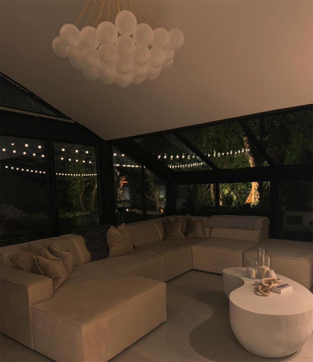 Modern Brass Bubble Chandelier Light with Glass Shades and Adjustable Height 8