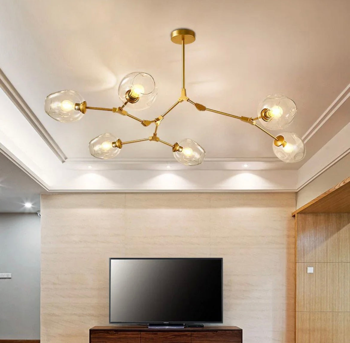 Modern Brass Pendant Light with Clear Glass Shade for Kitchen Lighting 0