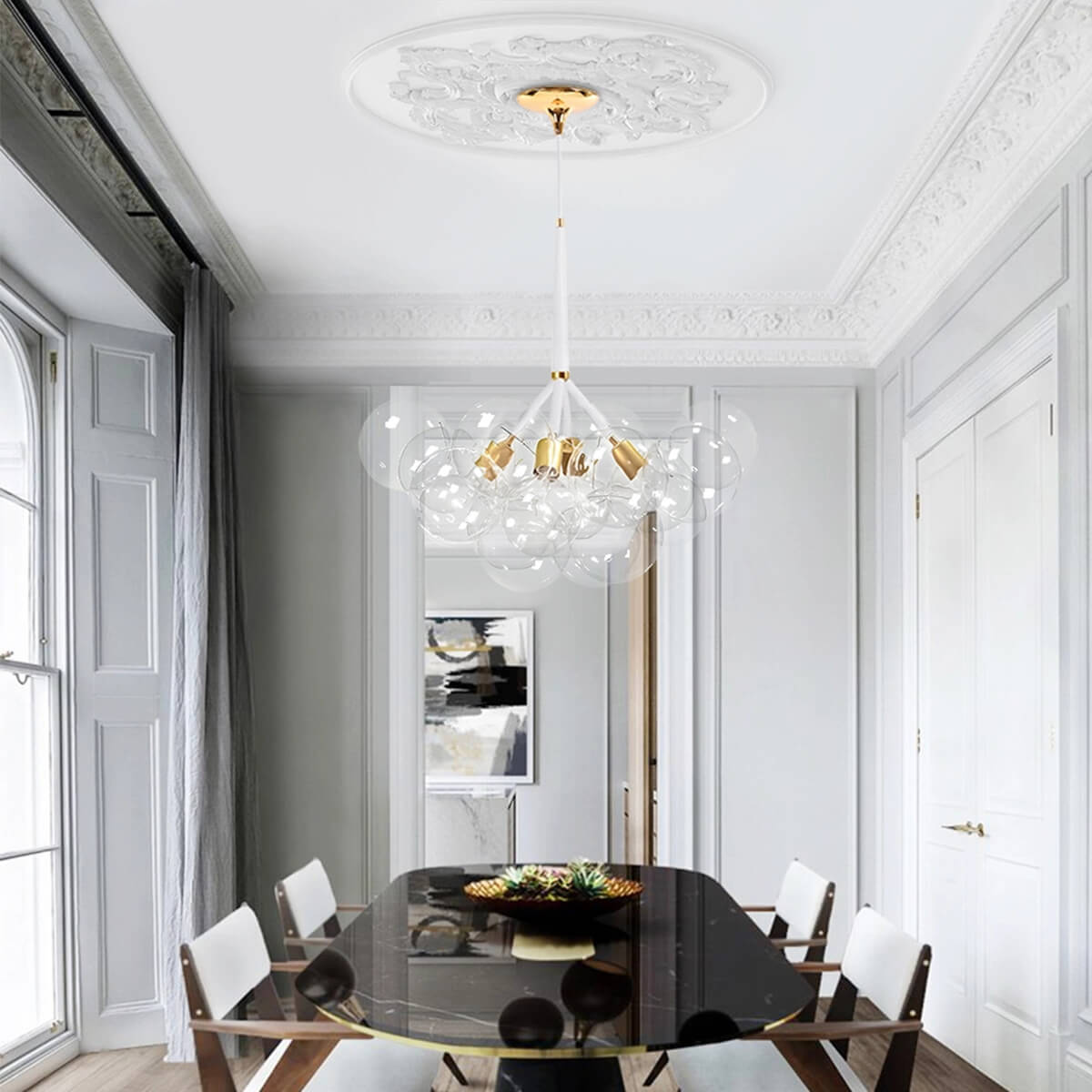 Modern Bubble Chandelier Light with Adjustable Cable and Brass Canopy for Dining Room 2
