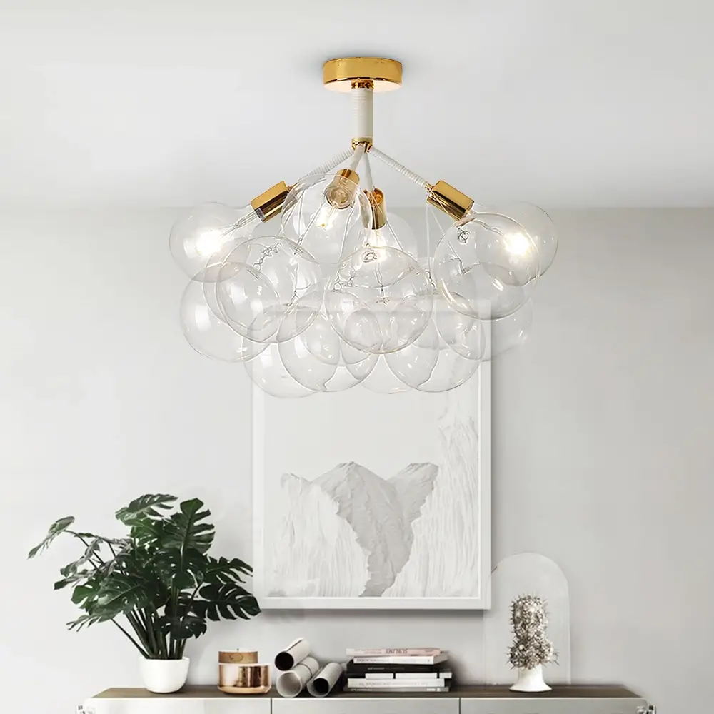 Modern Bubble Chandelier Light with Adjustable Cable and Brass Canopy for Dining Room 4