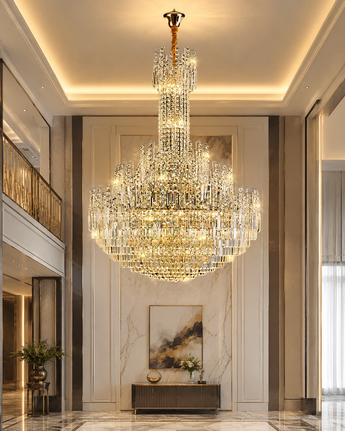 Modern Chandelier Light with K9 Crystals and Adjustable Height for Dining Room 00