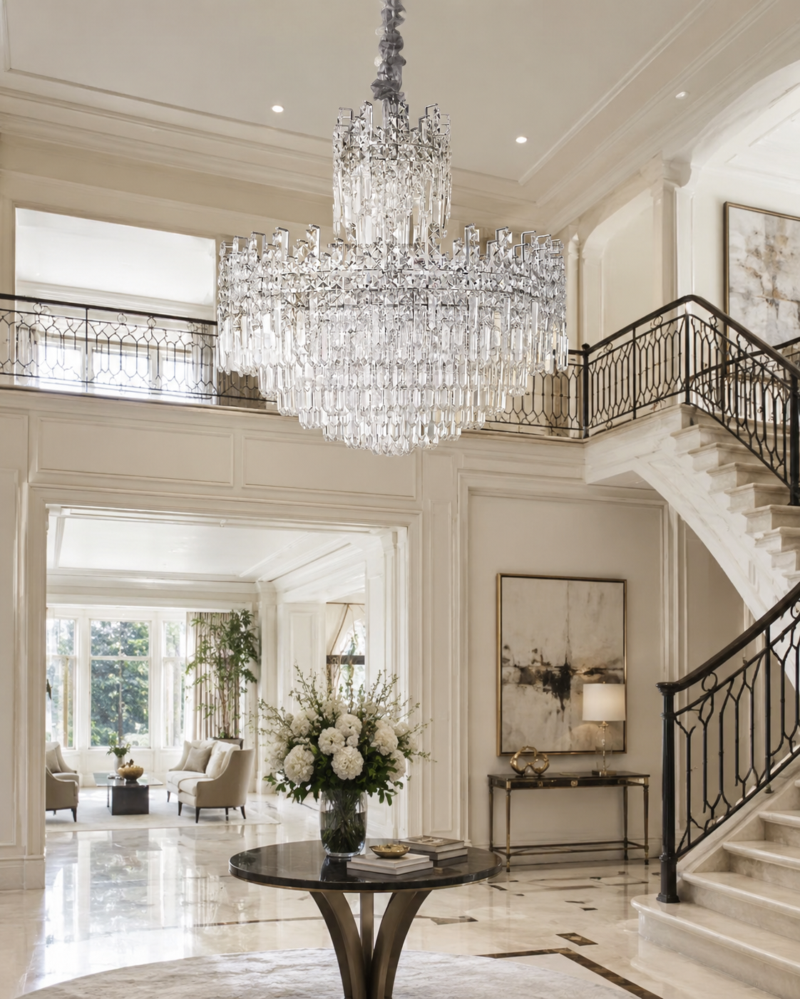 Modern Chandelier Light with K9 Crystals and Adjustable Height for Dining Room 111