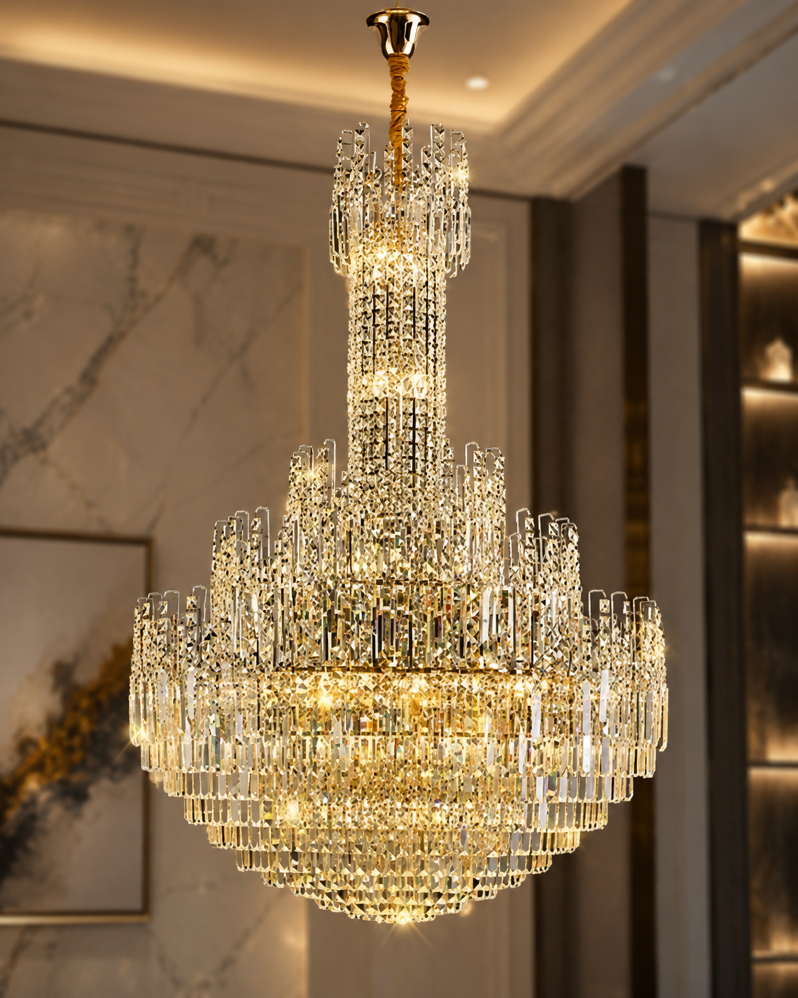 Modern Chandelier Light with K9 Crystals and Adjustable Height for Dining Room 44