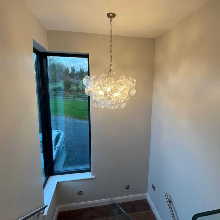 Modern Cluster Glass Bubble Chandelier Light with Brass Finish and Adjustable Height 10