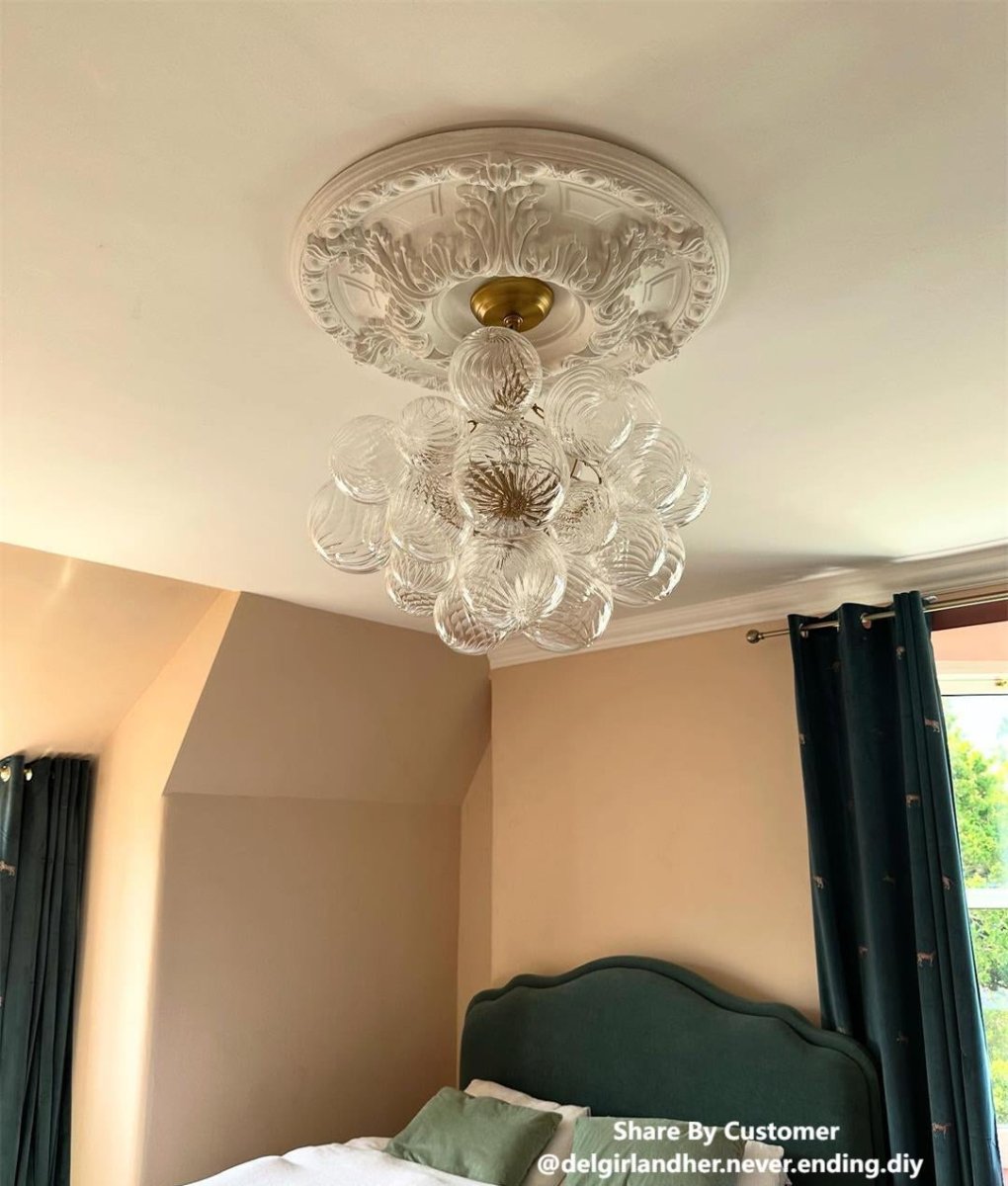 Modern Cluster Glass Bubble Chandelier Light with Brass Finish and Adjustable Height 3