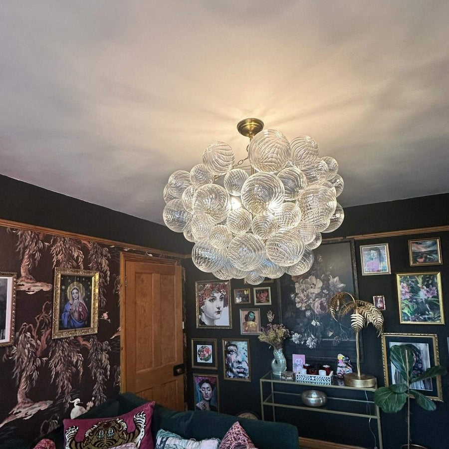 Modern Cluster Glass Bubble Chandelier Light with Brass Finish and Adjustable Height 7