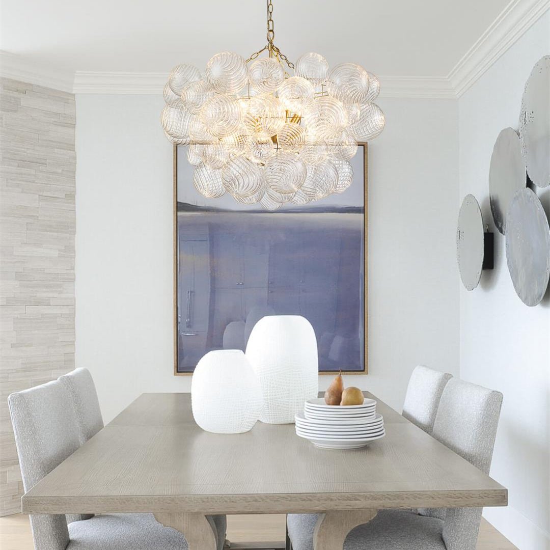 Modern Cluster Glass Bubble Chandelier Light with Brass Finish and Adjustable Height 8