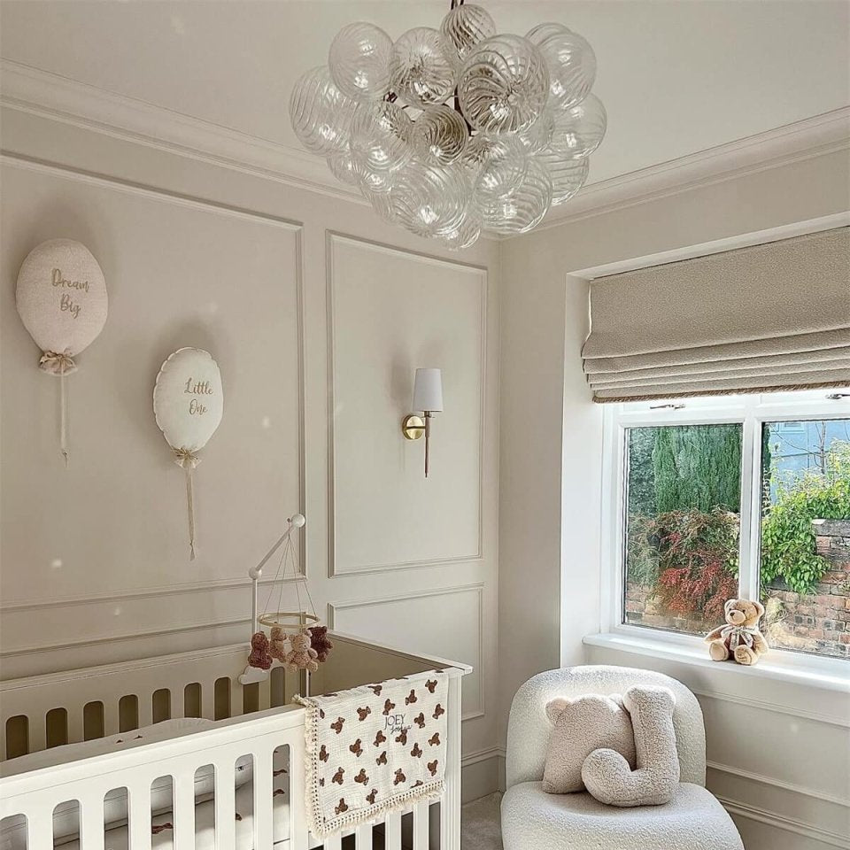 Modern Cluster Glass Bubble Chandelier Light with Brass Finish and Adjustable Height 9