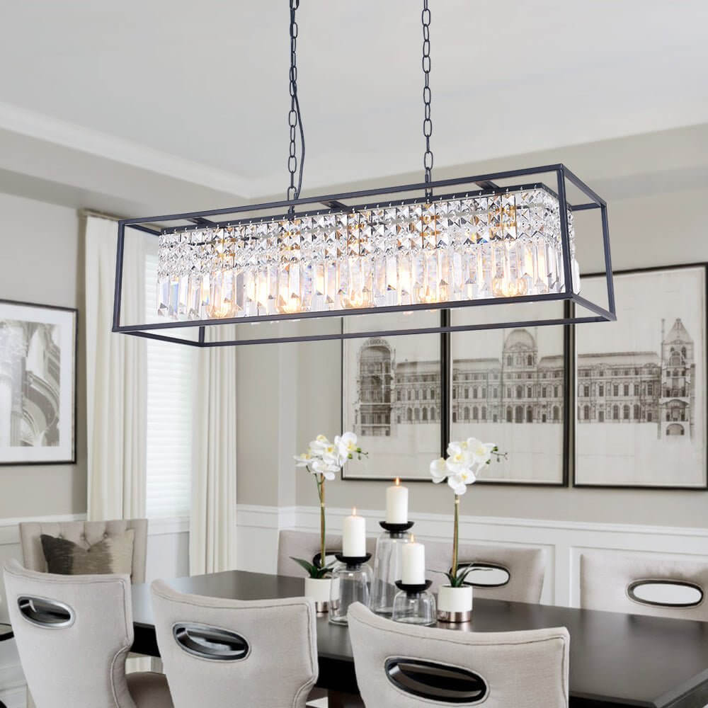 Modern Crystal Chandelier Light for Dining Room with Adjustable Height and Dimmable Features 7