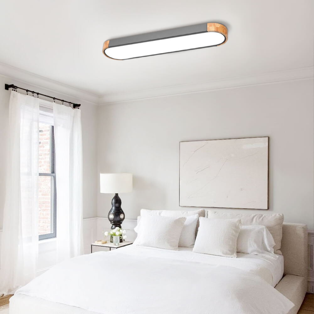 Modern Dimmable LED Flush Mount Ceiling Light with Gray Wooden Finish 0