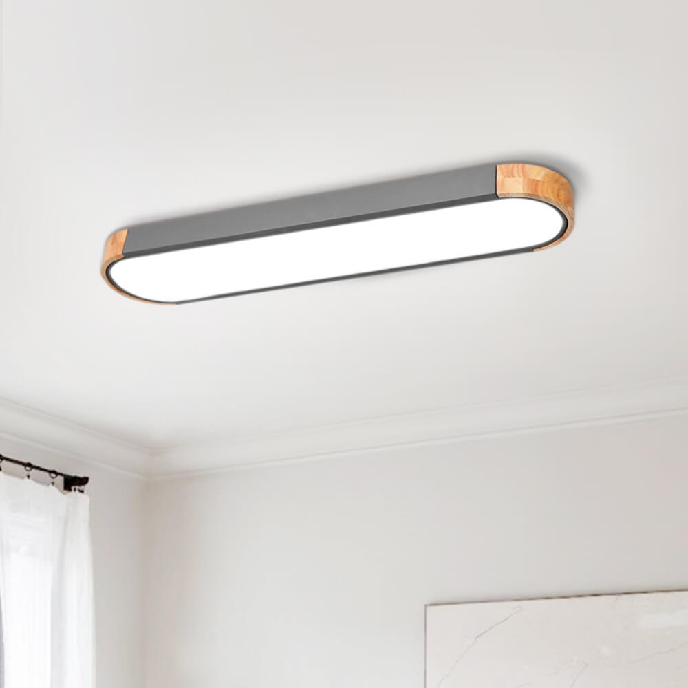 Modern Dimmable LED Flush Mount Ceiling Light with Gray Wooden Finish 2