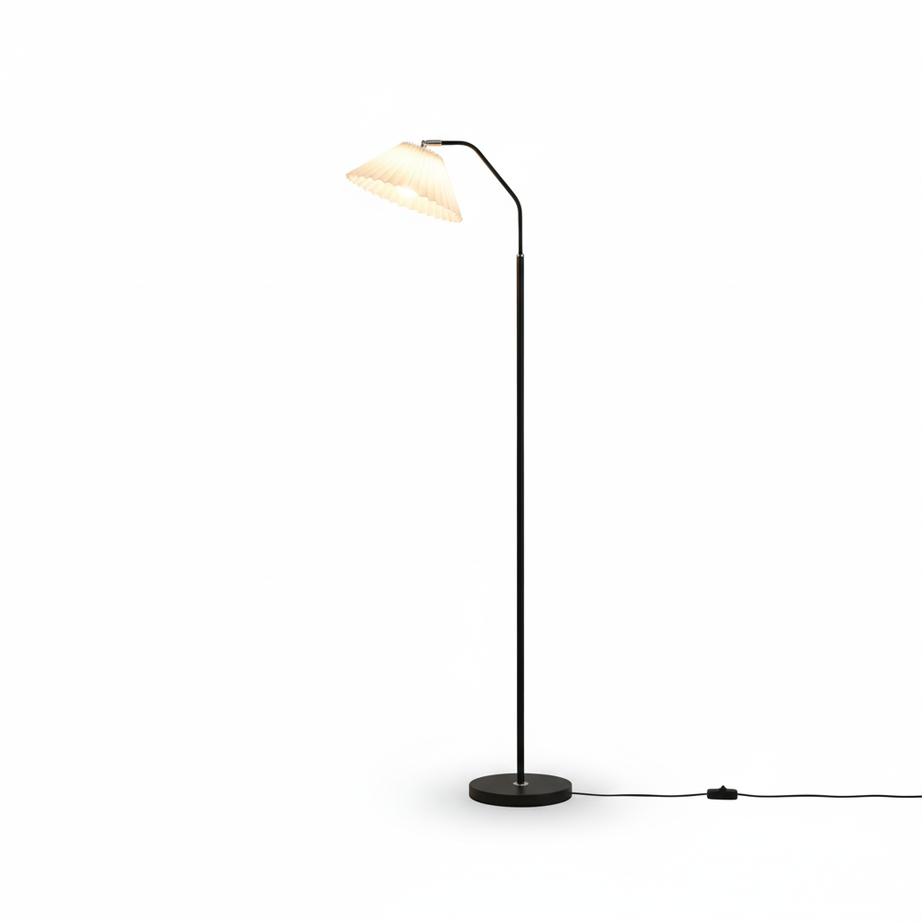 Modern Floor Lamp with Fabric Shade and Adjustable Height for Living Room 0