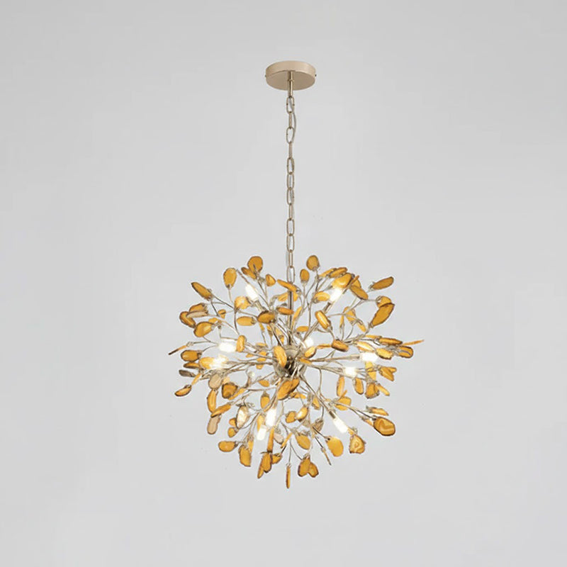 Modern Gold Chandelier Light with Natural Agate Accents for Dining Room 12