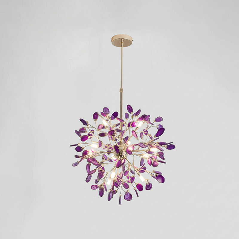 Modern Gold Chandelier Light with Natural Agate Accents for Dining Room 13