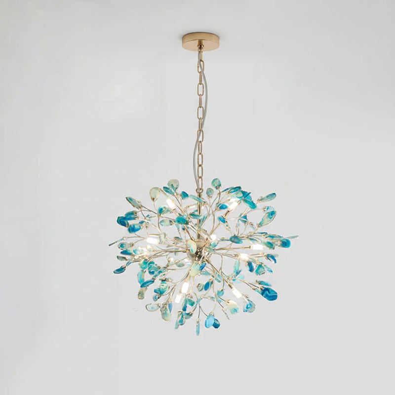 Modern Gold Chandelier Light with Natural Agate Accents for Dining Room 14