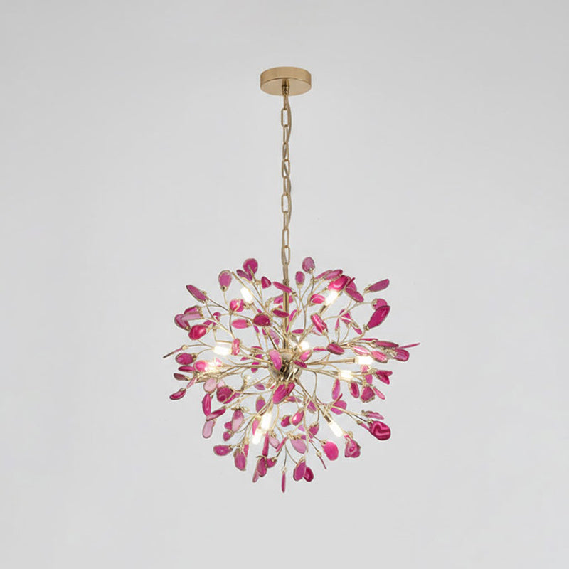 Modern Gold Chandelier Light with Natural Agate Accents for Dining Room 15