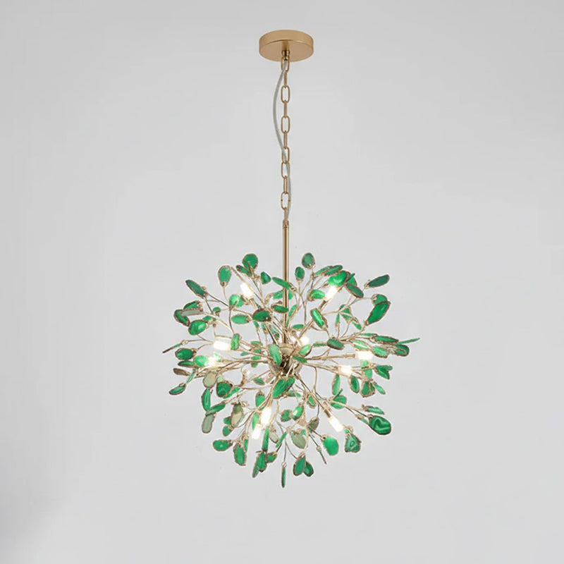 Modern Gold Chandelier Light with Natural Agate Accents for Dining Room 18