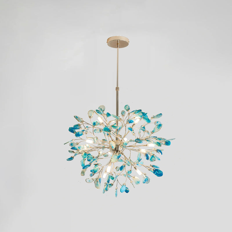 Modern Gold Chandelier Light with Natural Agate Accents for Dining Room 19