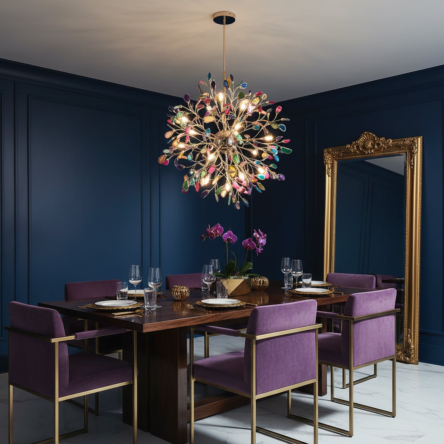 Modern Gold Chandelier Light with Natural Agate Accents for Dining Room 2