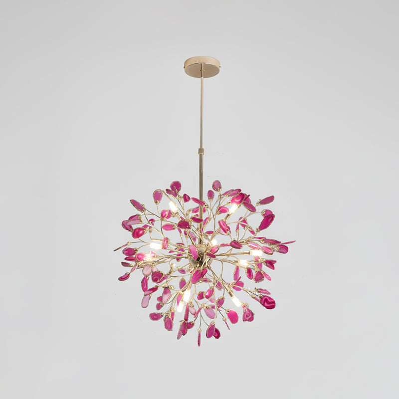 Modern Gold Chandelier Light with Natural Agate Accents for Dining Room 25