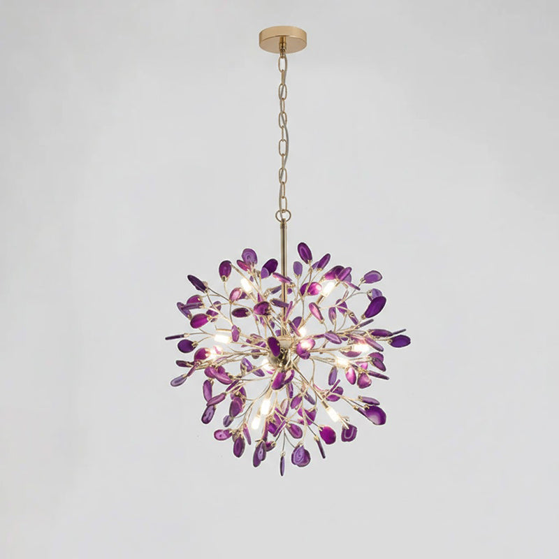 Modern Gold Chandelier Light with Natural Agate Accents for Dining Room 26