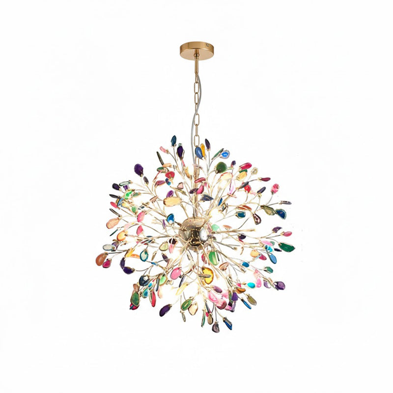 Modern Gold Chandelier Light with Natural Agate Accents for Dining Room 29
