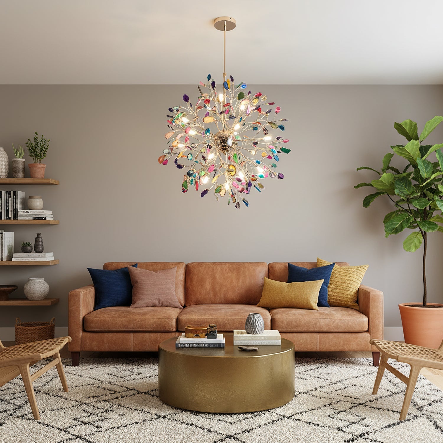 Modern Gold Chandelier Light with Natural Agate Accents for Dining Room 3