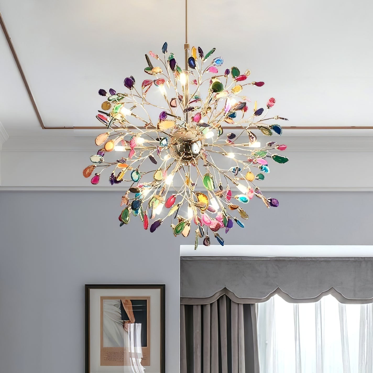 Modern Gold Chandelier Light with Natural Agate Accents for Dining Room 5
