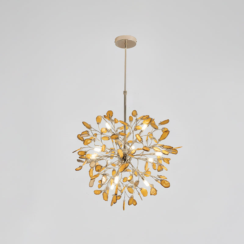 Modern Gold Chandelier Light with Natural Agate Accents for Dining Room 9