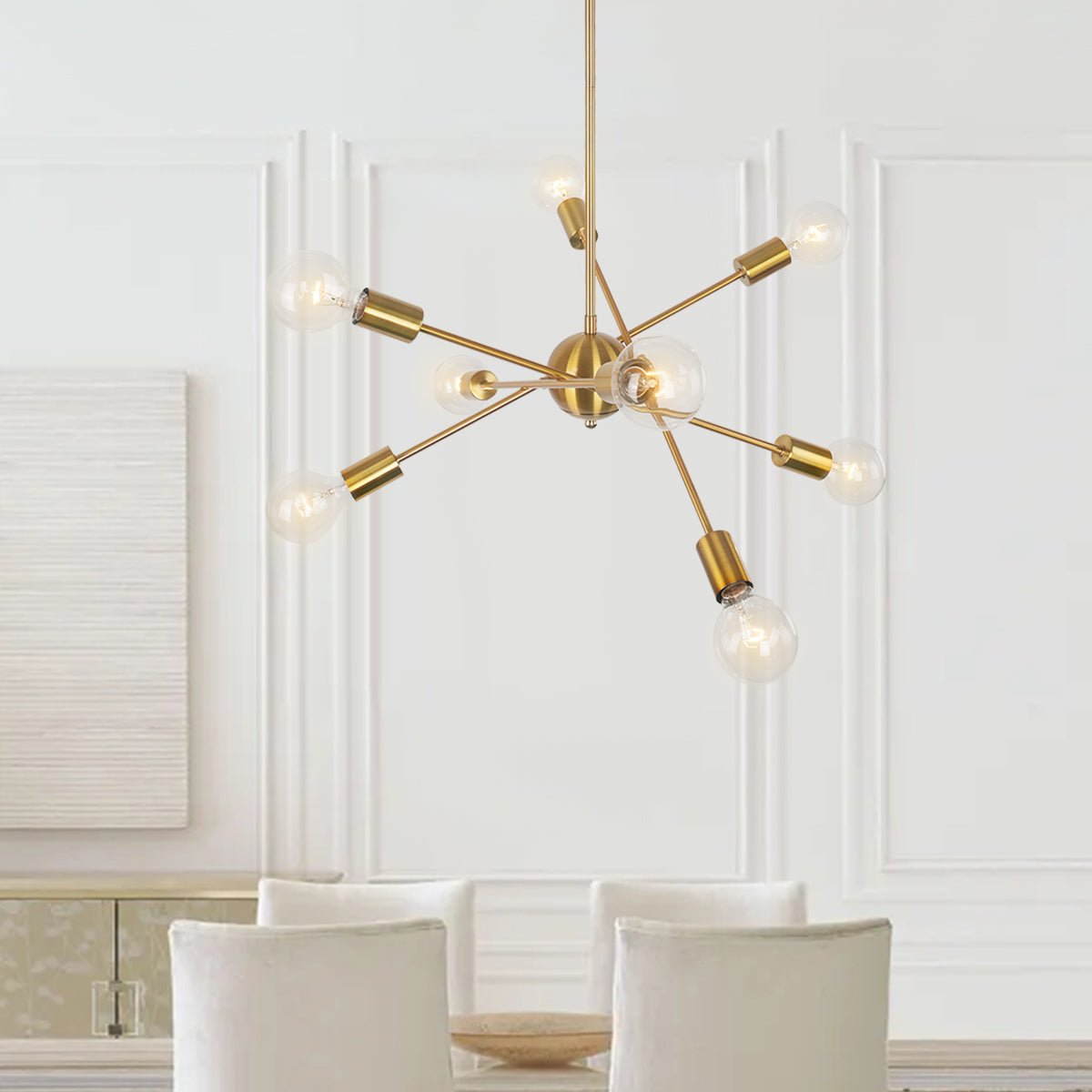 Modern Linear Chandelier Light in Brass and Chrome Finish for Dining Room 1